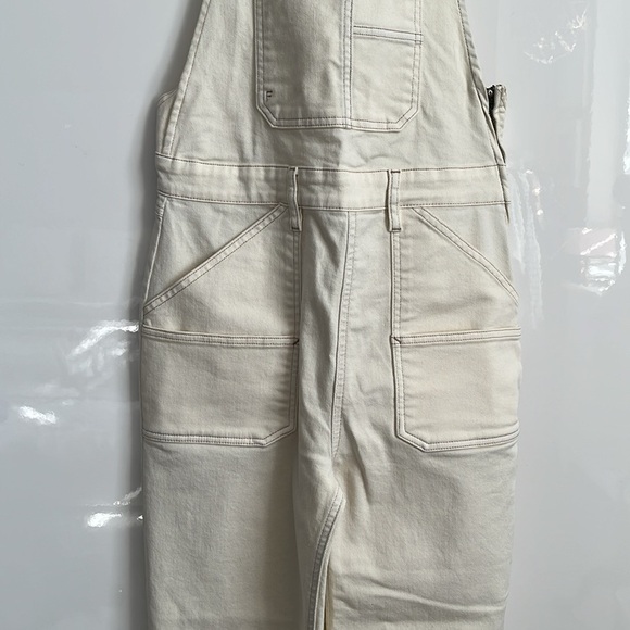 FRAME NWOT Cream Ecru Denim High Waist Flare Overalls Utility Jumpsuit, Size S - Picture 6 of 14
